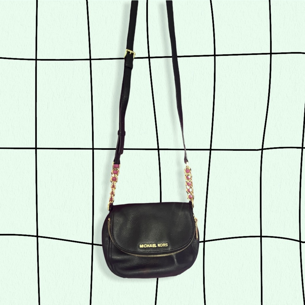 michael kors black leather cross body bag